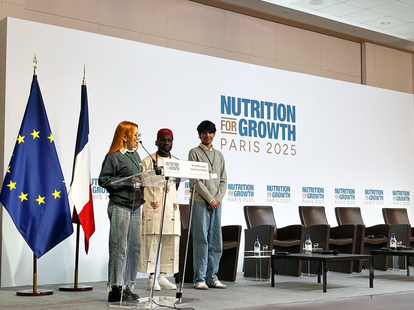 Youth advocates addressing delegates at the Nutrition for Growth Summit 2025 / Paris / 2025.