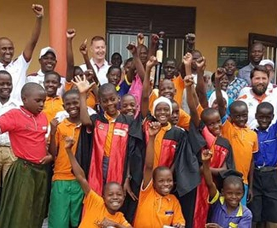 A group of children cheering