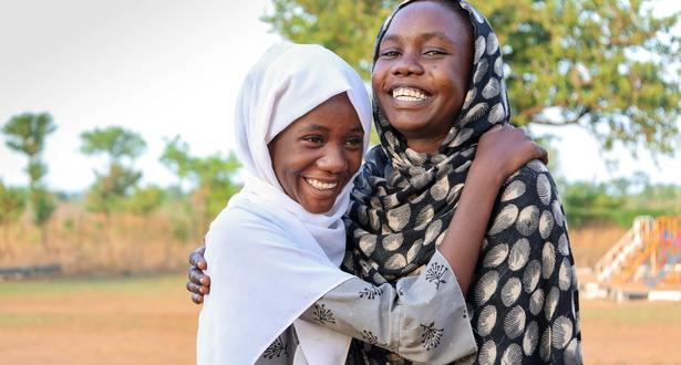 Sudanese refugees Fausl and her sister Asrar at a Reception  centre in Uganda.