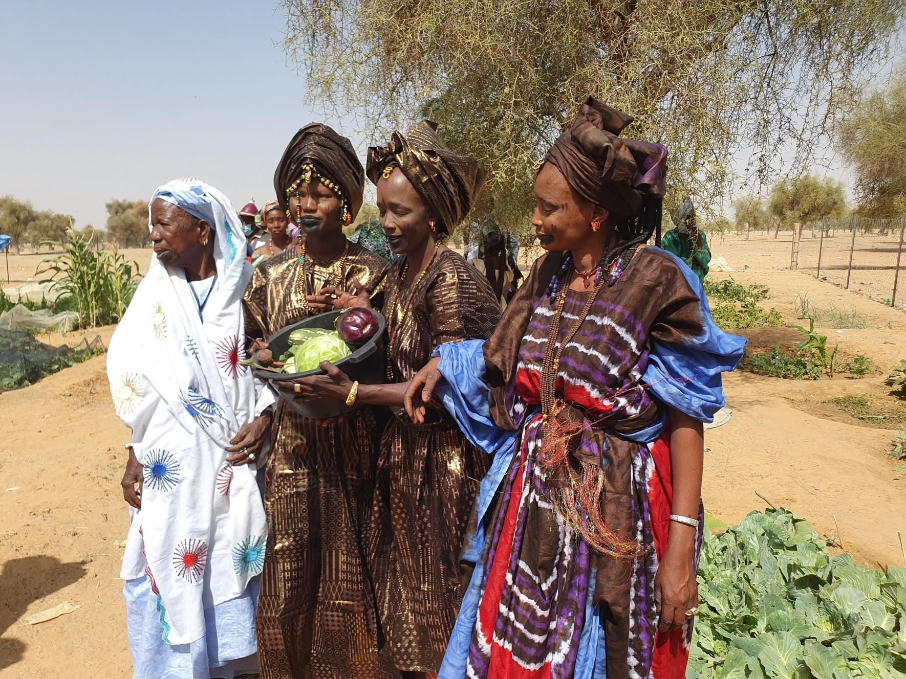 Group of women in Mauritania showcasing garden production