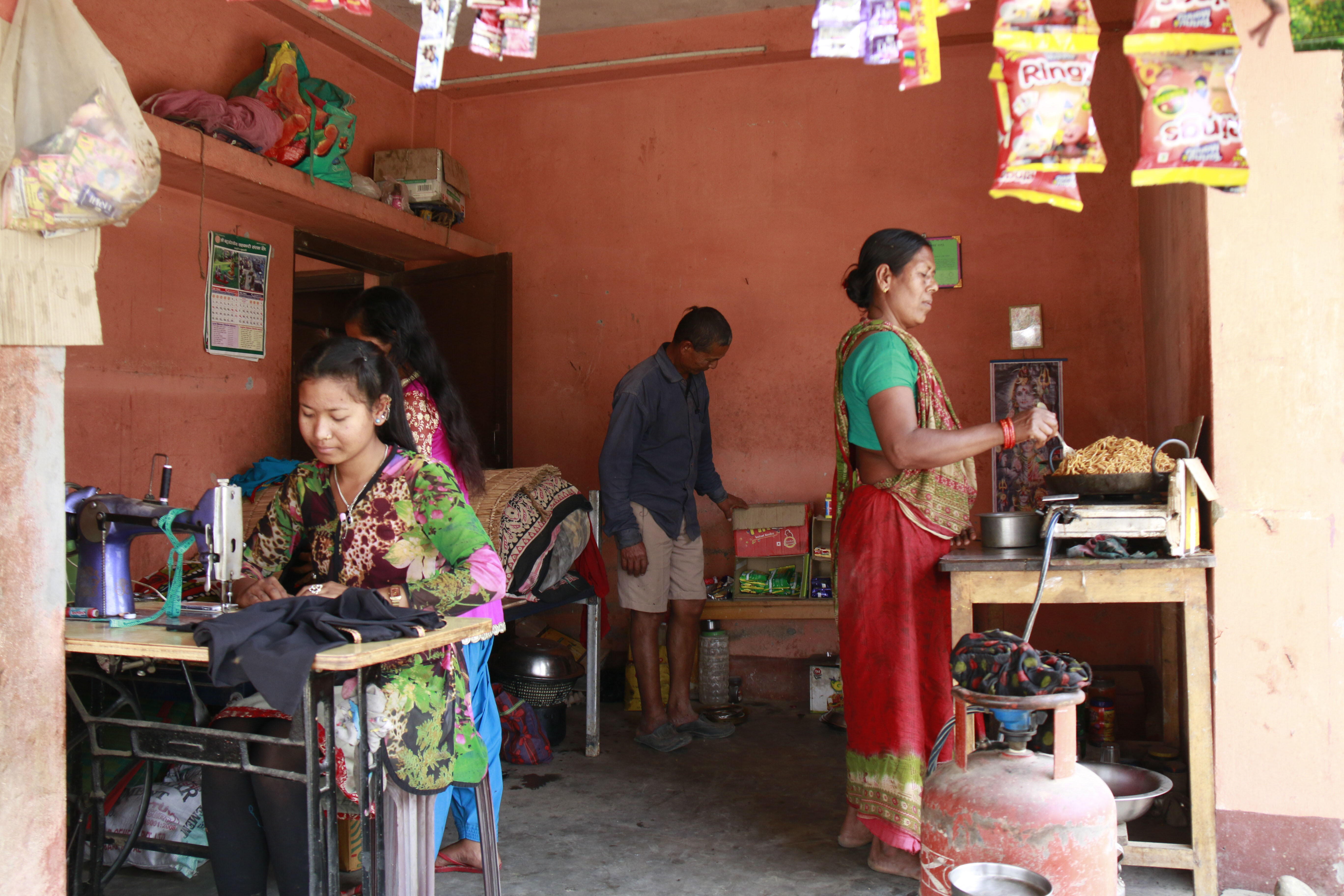 Kabita using sewing machine
