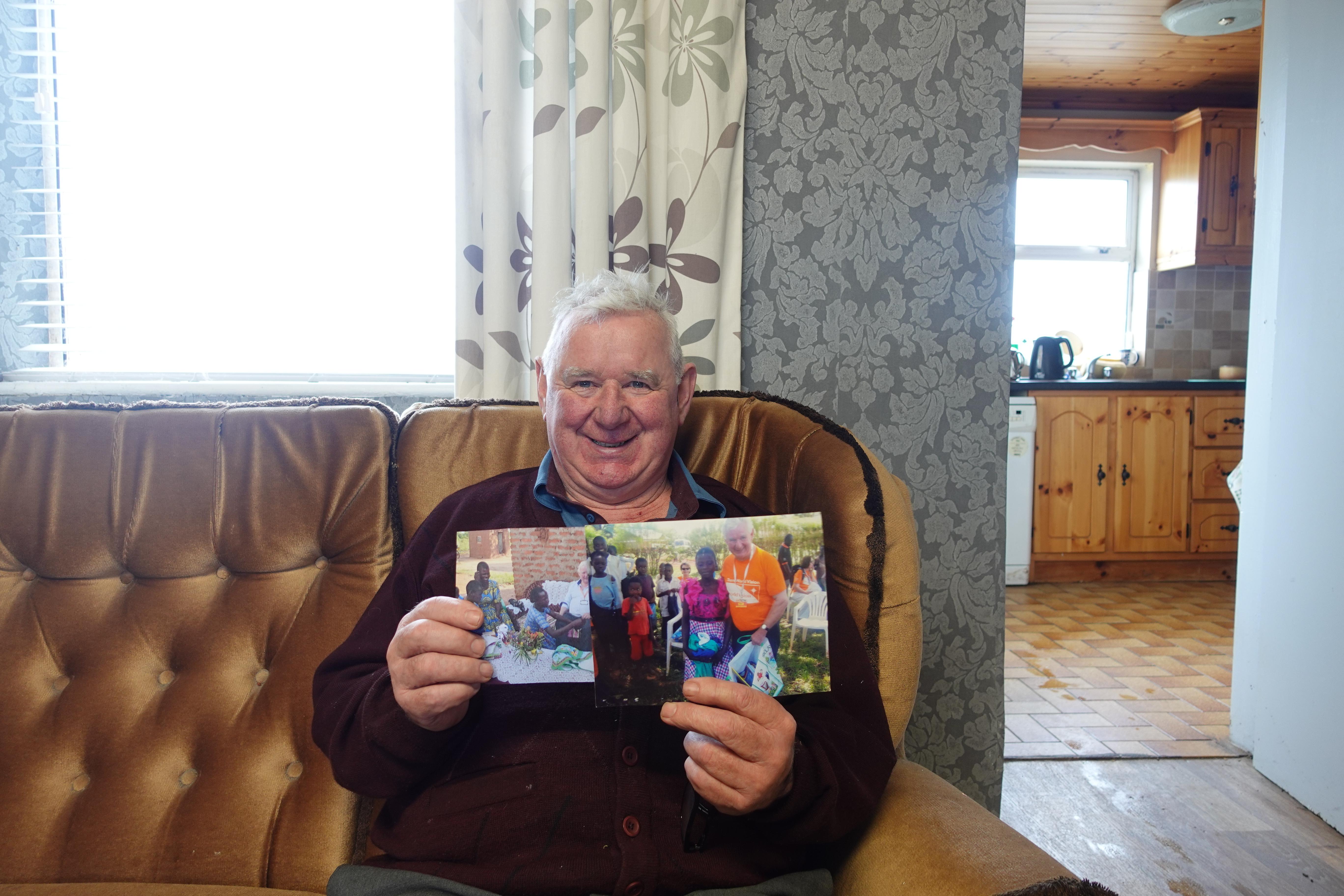 Rodger, from Limerick, sharing photos with his sponsored child, Faith Linda (Uganda 2025), and his previous sponsored child, Christine (Uganda 2015)