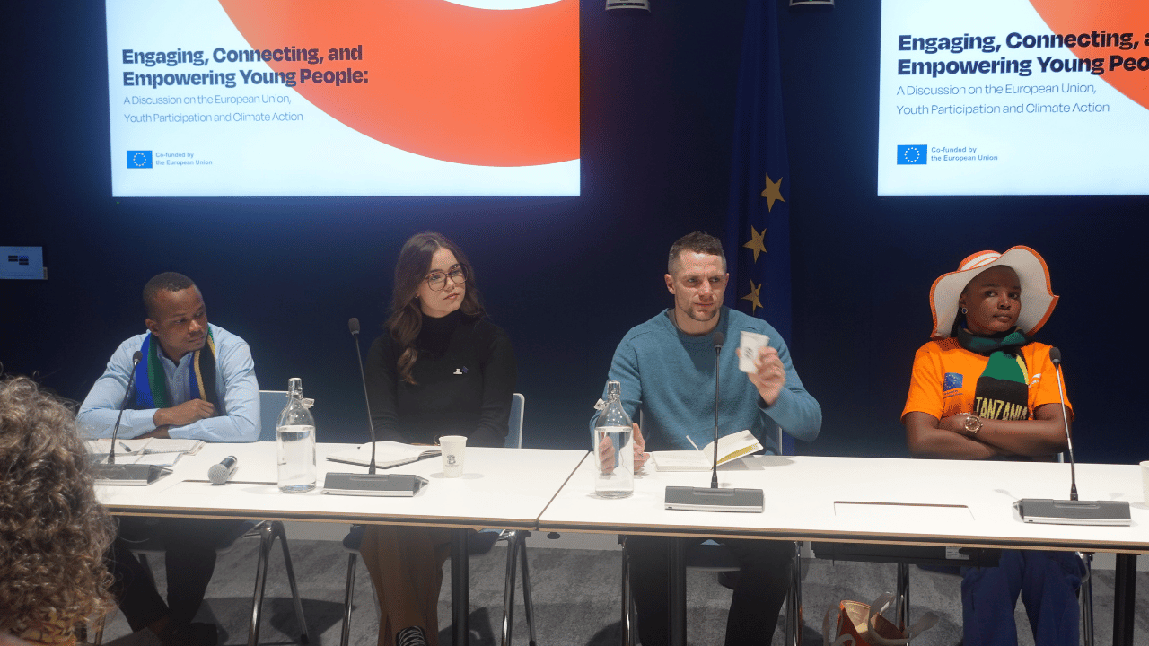 Our youth representatives, Abasi (far left) and Mwajuma (far right) speaking at our EU presidency event in Ireland